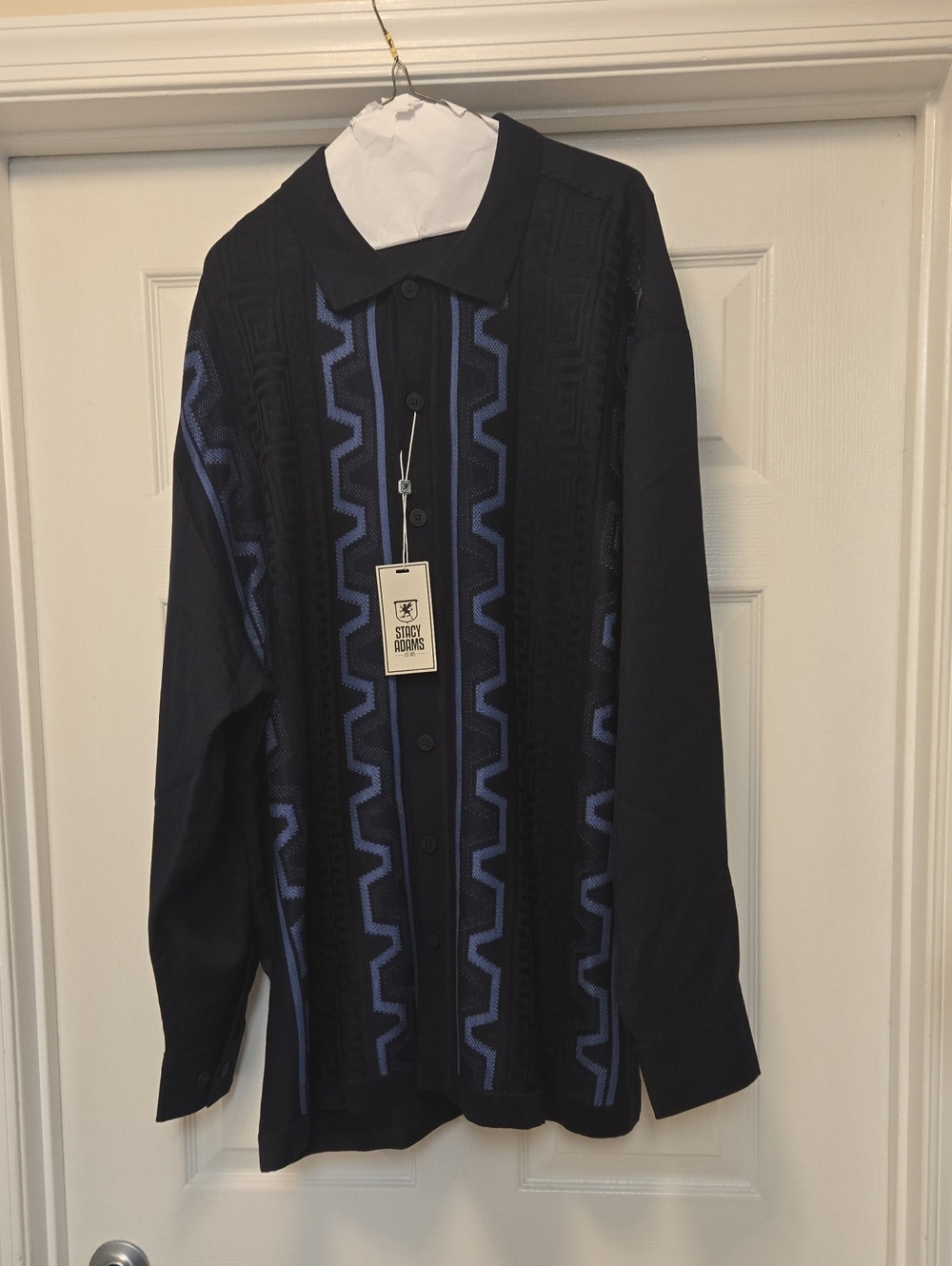 Stacy Adams Black Cardigan with Blue Geometric Stripes